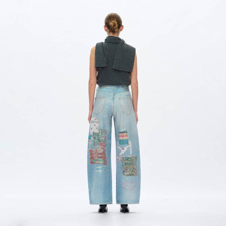HIGH RISE BARREL DENIM JEANS(COOL TRANSFER PRINT) - Meadow Collectivedenim jeans