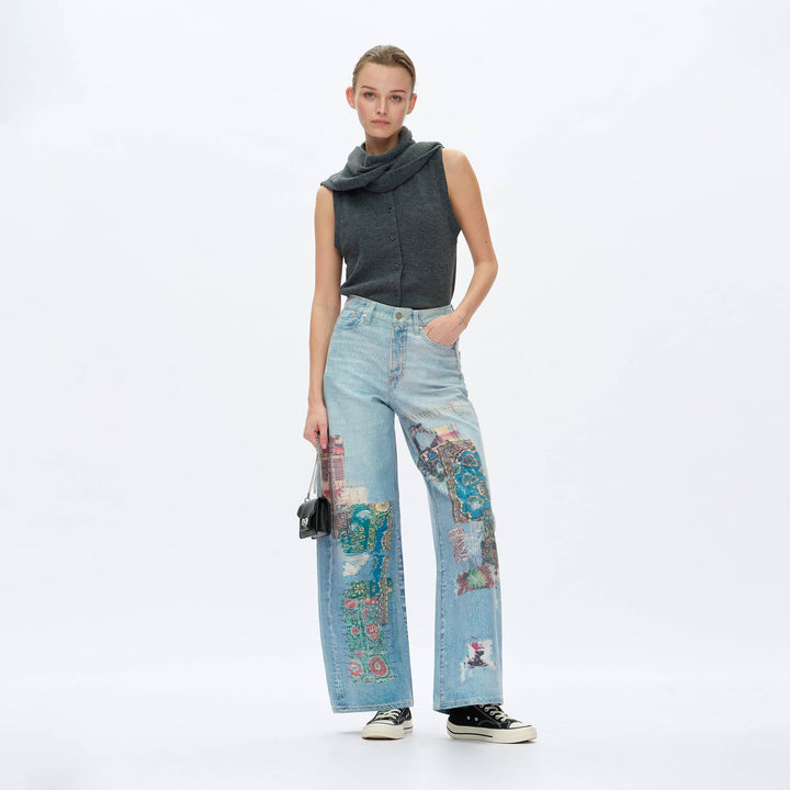 HIGH RISE BARREL DENIM JEANS(COOL TRANSFER PRINT) - Meadow Collectivedenim jeans