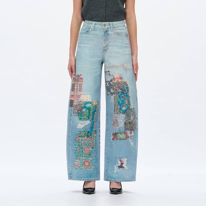 HIGH RISE BARREL DENIM JEANS(COOL TRANSFER PRINT) - Meadow Collectivedenim jeans