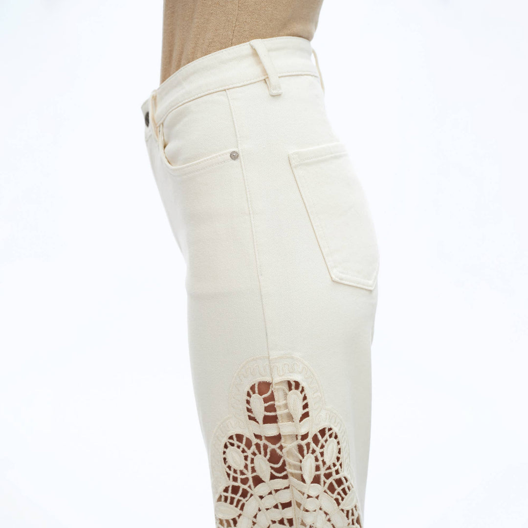 HIGH RISE WIDE LEG TWILL PANTS(EMBROIDERY,RAW HEM) - Meadow CollectivePants