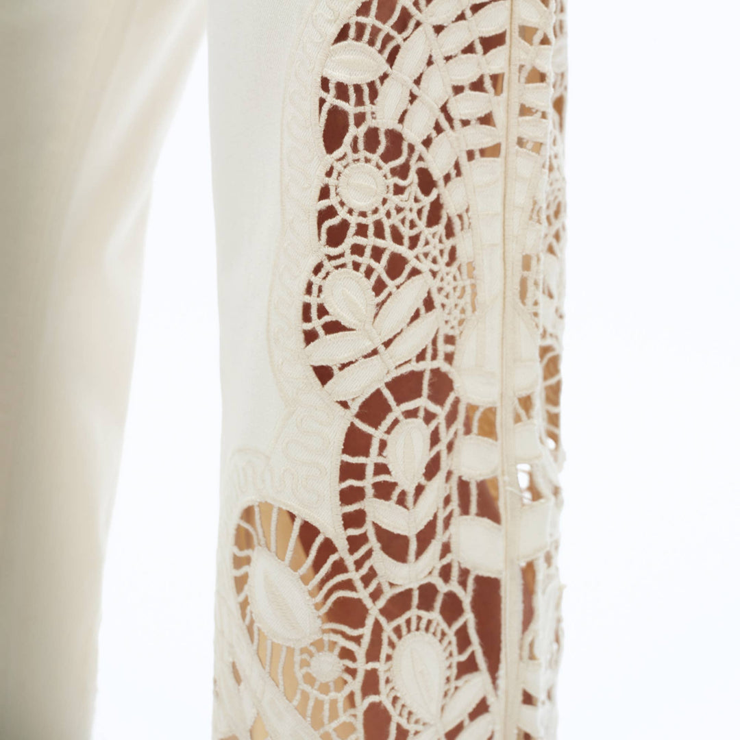 HIGH RISE WIDE LEG TWILL PANTS(EMBROIDERY,RAW HEM) - Meadow CollectivePants