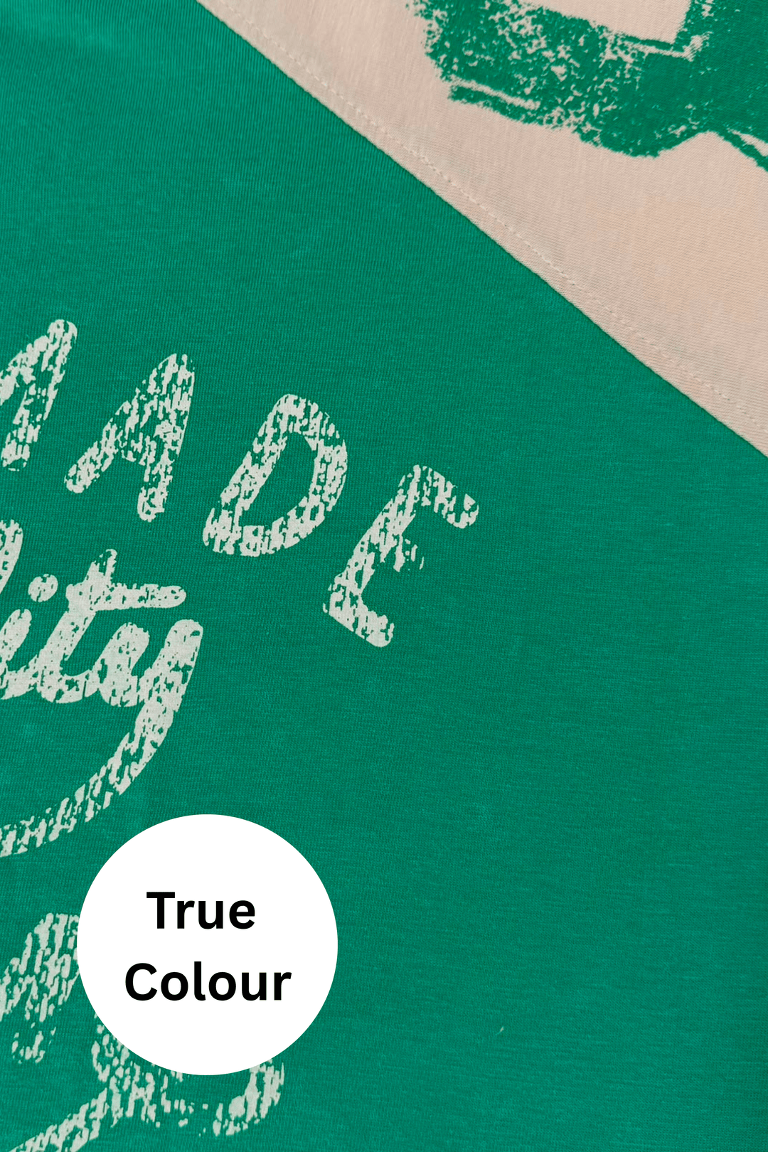 Green High Quality Human Long Sleeve Tee shown true to size on a model