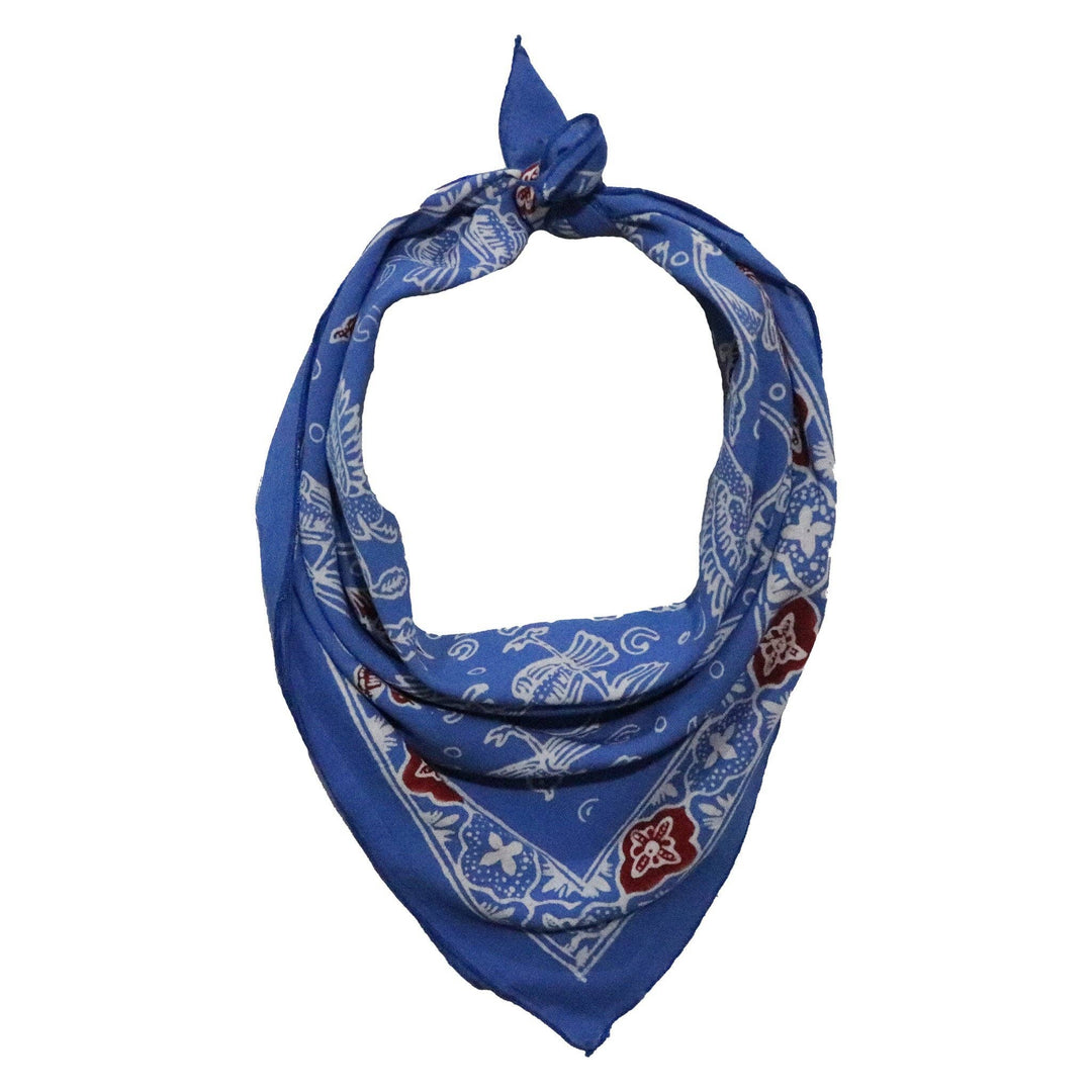 Indonesian Batik Bandana, Hand-Dyed Soft Cotton Accessory, Bird Song, Blue, Red - Meadow Collectivebandana