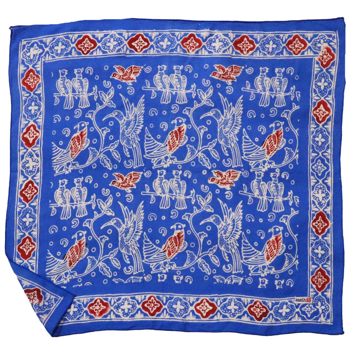 Indonesian Batik Bandana, Hand-Dyed Soft Cotton Accessory, Bird Song, Blue, Red - Meadow Collectivebandana