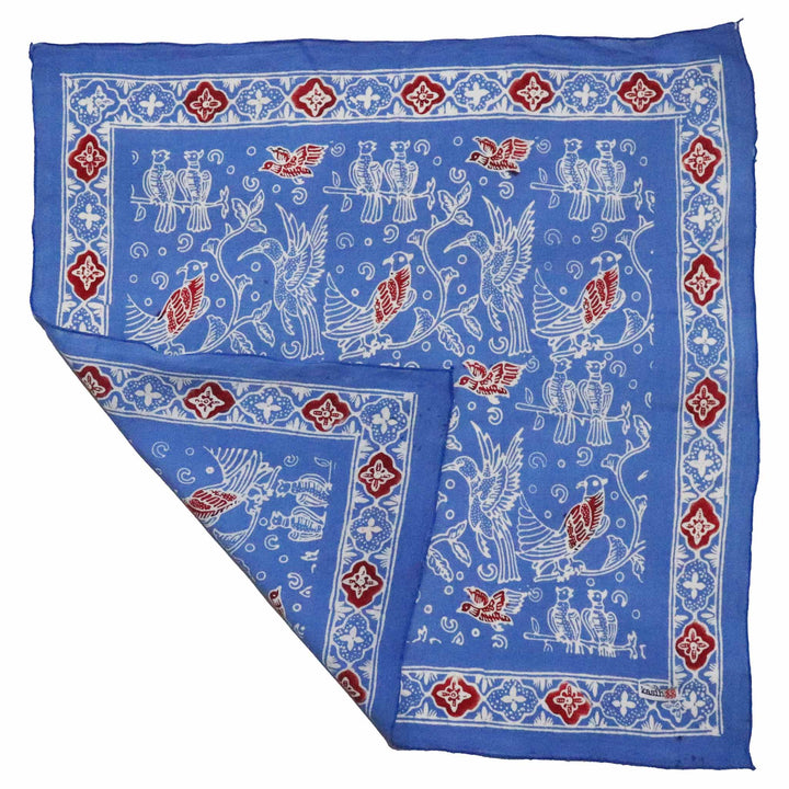 Indonesian Batik Bandana, Hand-Dyed Soft Cotton Accessory, Bird Song, Blue, Red - Meadow Collectivebandana