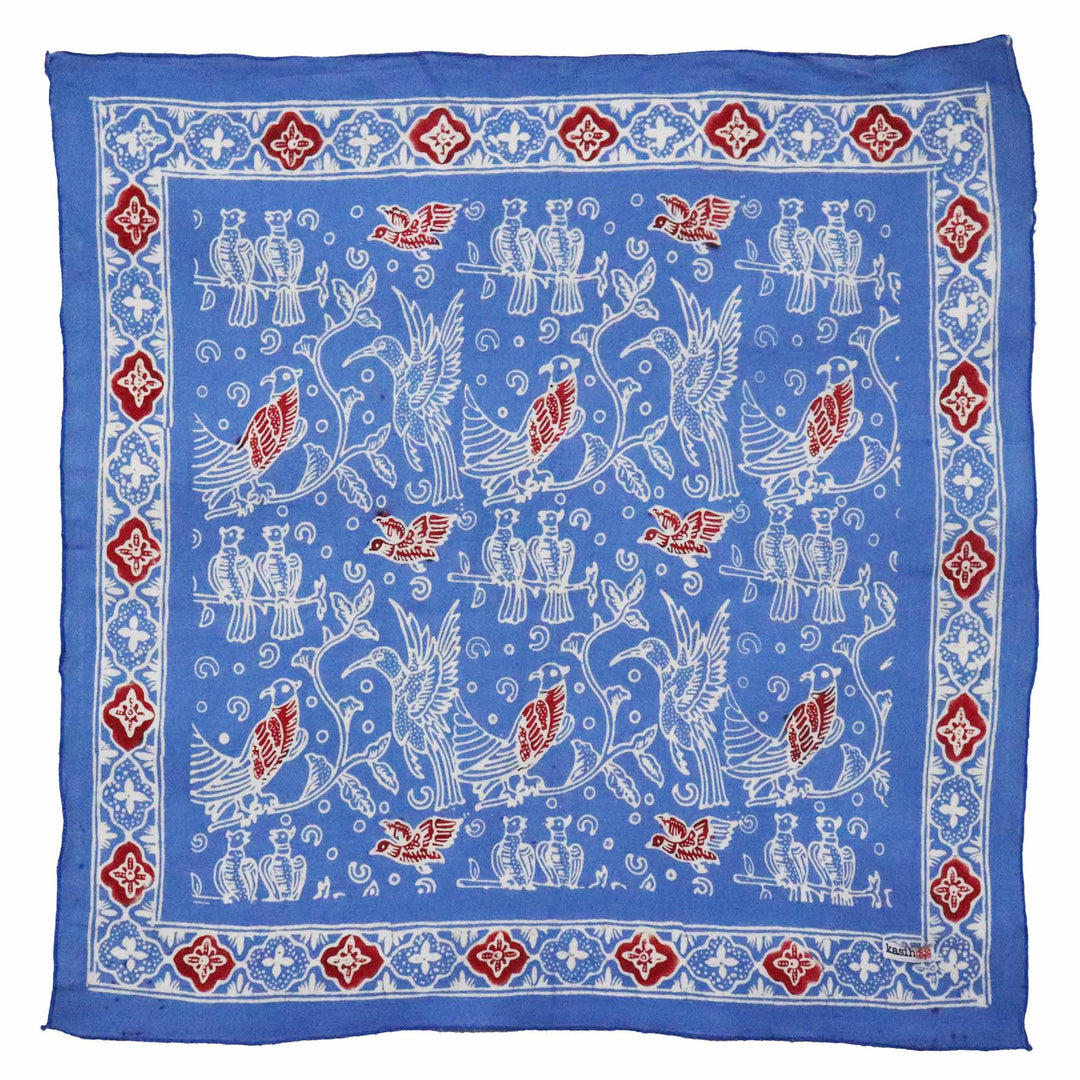 Indonesian Batik Bandana, Hand-Dyed Soft Cotton Accessory, Bird Song, Blue, Red - Meadow Collectivebandana