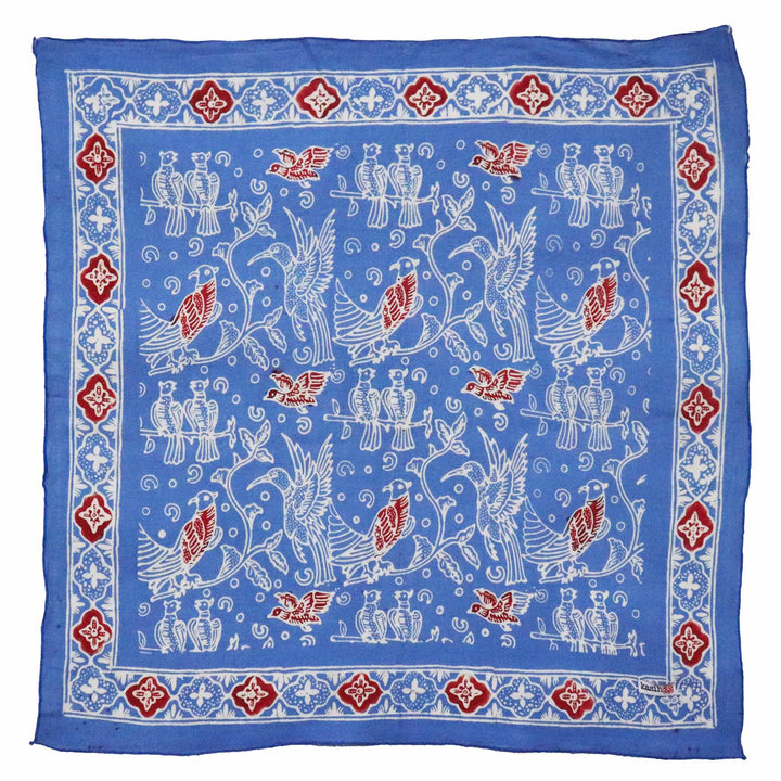 Indonesian Batik Bandana, Hand-Dyed Soft Cotton Accessory, Bird Song, Blue, Red - Meadow Collectivebandana