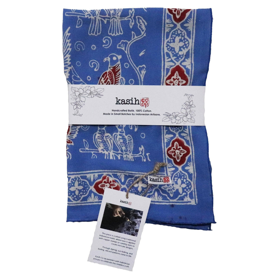 Indonesian Batik Bandana, Hand-Dyed Soft Cotton Accessory, Bird Song, Blue, Red - Meadow Collectivebandana