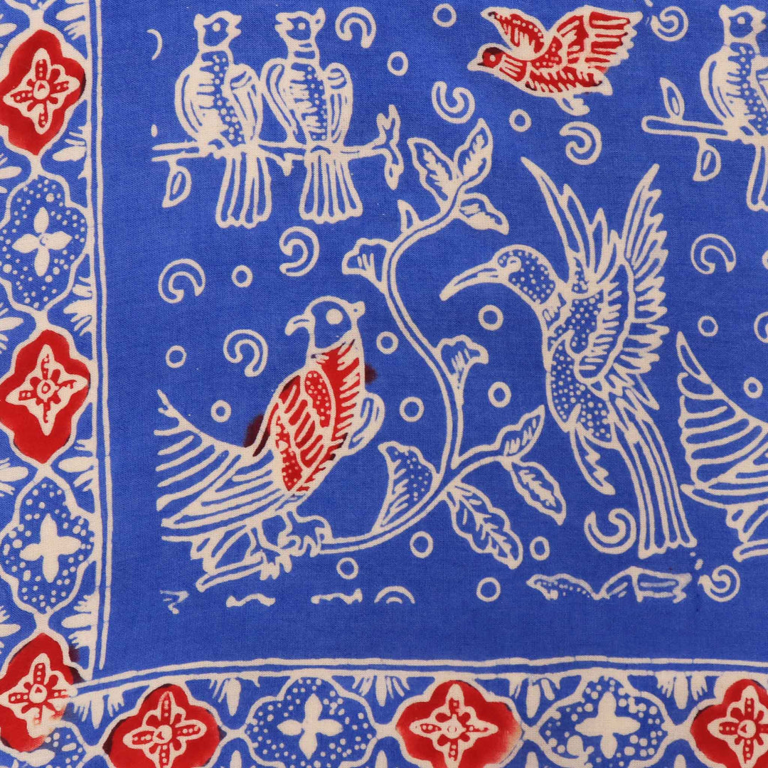 Indonesian Batik Bandana, Hand-Dyed Soft Cotton Accessory, Bird Song, Blue, Red - Meadow Collectivebandana