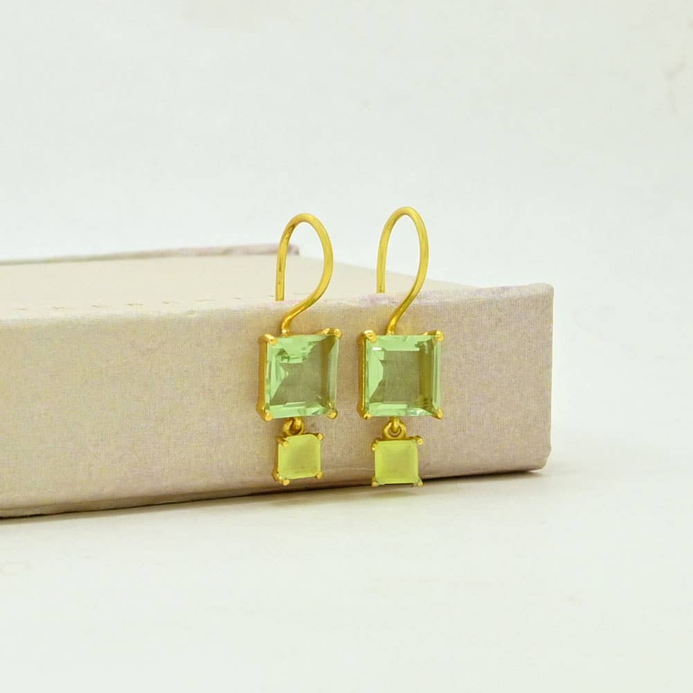 Jara Earring Gold Plated Silver 925 - Green Amethyst &amp; Jade - Meadow Collectiveearrings