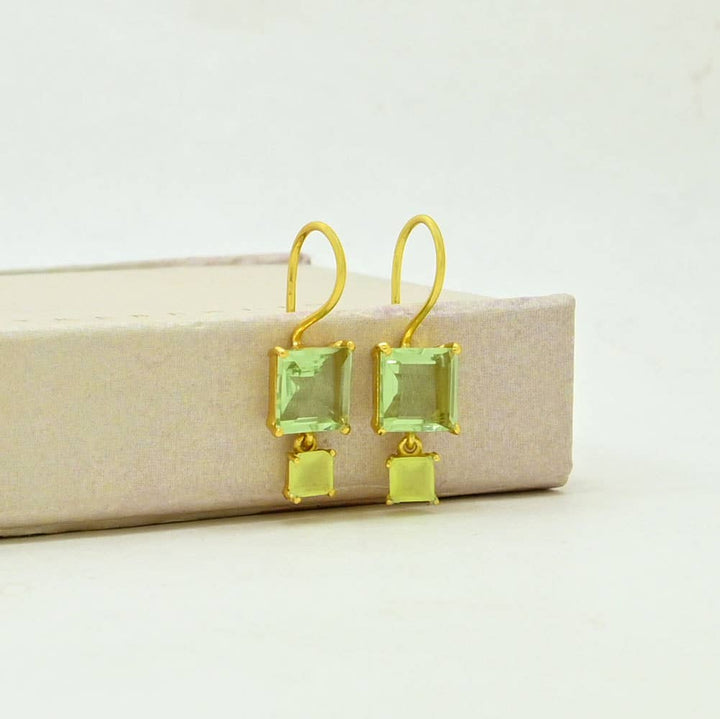 Jara Earring Gold Plated Silver 925 - Green Amethyst &amp; Jade - Meadow Collectiveearrings