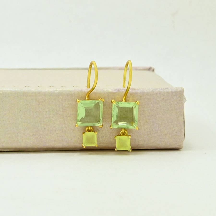 Jara Earring Gold Plated Silver 925 - Green Amethyst & Jade - Meadow Collectiveearrings