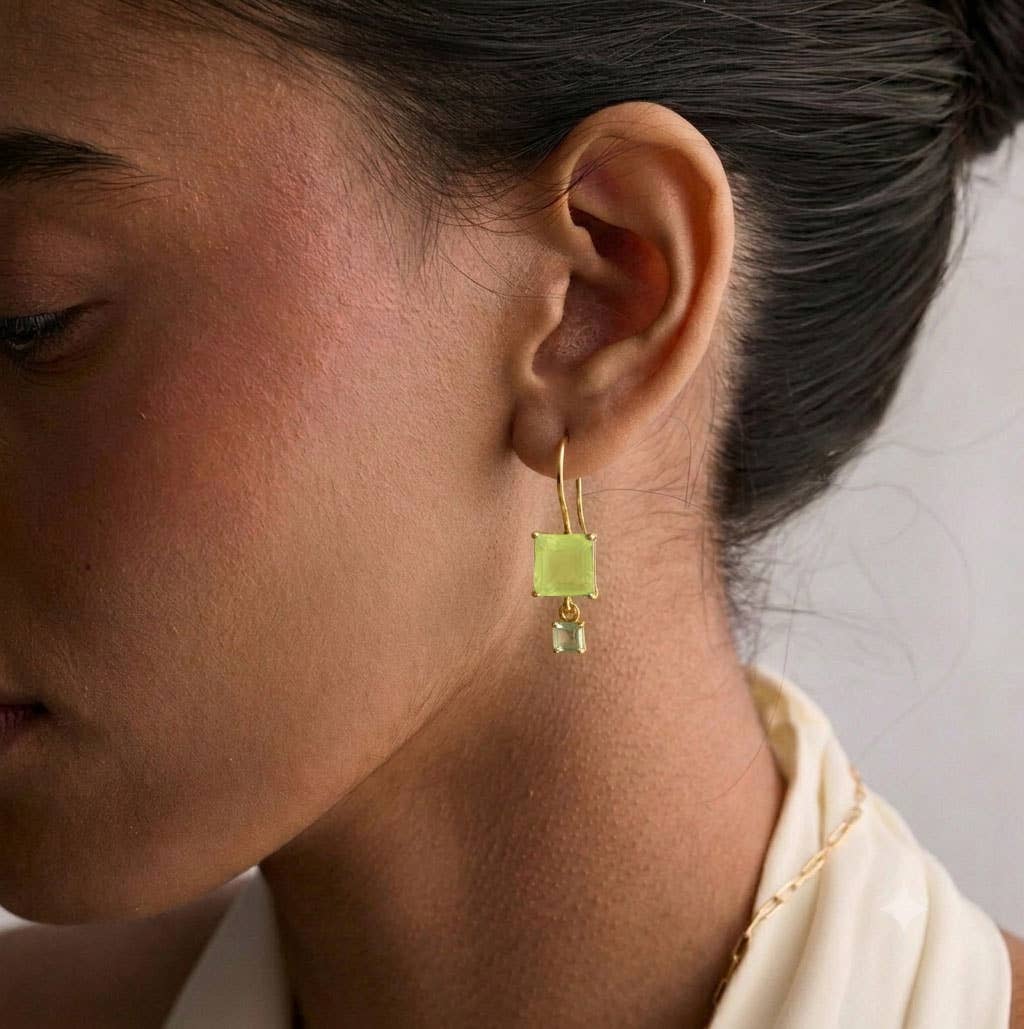 Jara Earring Gold Plated Silver 925 - Green Amethyst &amp; Jade - Meadow Collectiveearrings