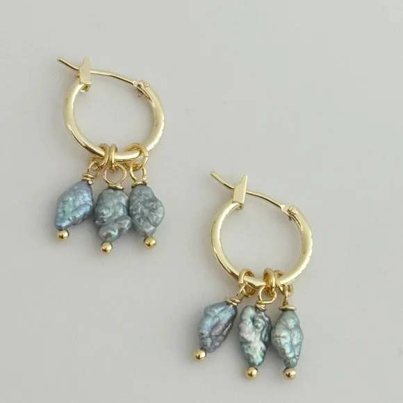 Labyrinth Hoop Earrings: 14K Gold &amp; Vintage Japanese Rice Pearls - Meadow Collectiveearrings