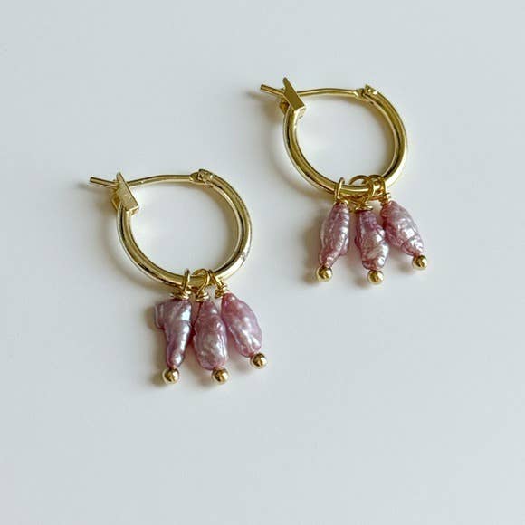 Labyrinth Hoop Earrings: 14K Gold &amp; Vintage Japanese Rice Pearls - Meadow Collectiveearrings