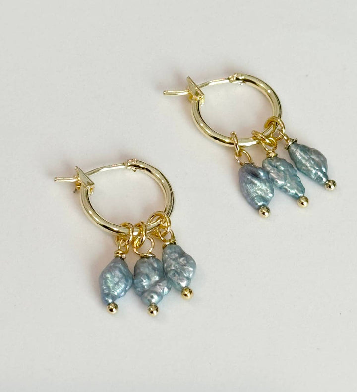 Labyrinth Hoop Earrings: 14K Gold &amp; Vintage Japanese Rice Pearls - Meadow Collectiveearrings