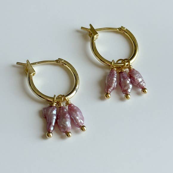 Labyrinth Hoop Earrings: 14K Gold & Vintage Japanese Rice Pearls - Meadow Collectiveearrings