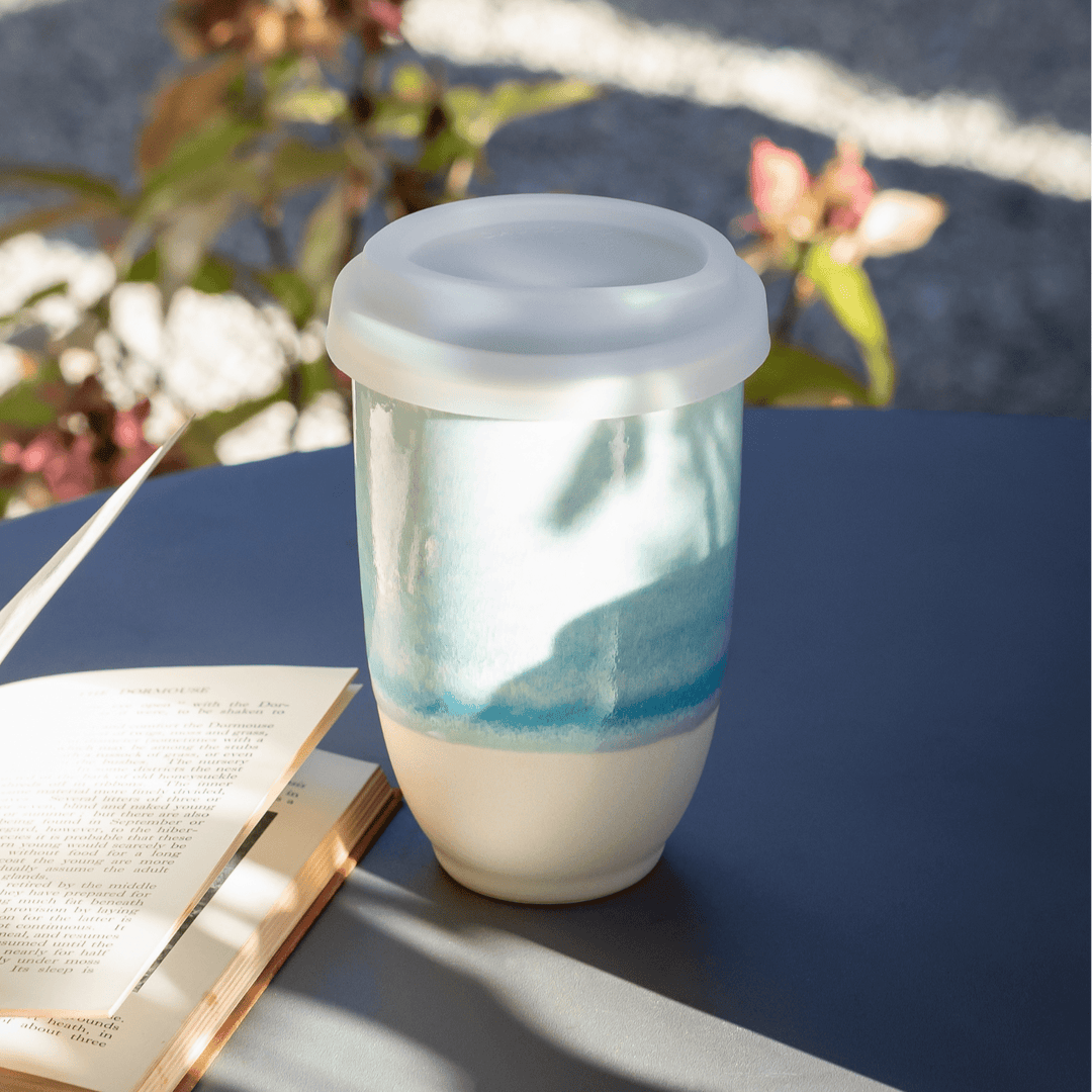 Lagoon Ceramic Coffee Cup – 12oz with Lid & Sleeve - Meadow Collectivetravel mug