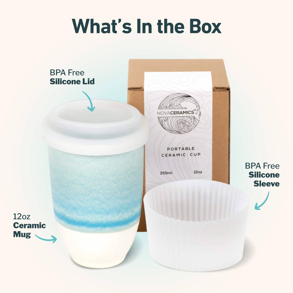 Lagoon Ceramic Coffee Cup – 12oz with Lid & Sleeve - Meadow Collectivetravel mug