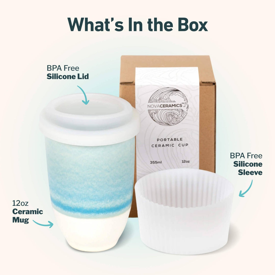 Lagoon Ceramic Coffee Cup – 12oz with Lid & Sleeve - Meadow Collectivetravel mug