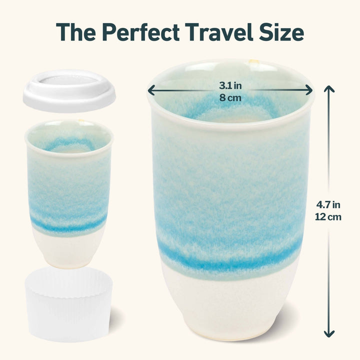 Lagoon Ceramic Coffee Cup – 12oz with Lid & Sleeve - Meadow Collectivetravel mug