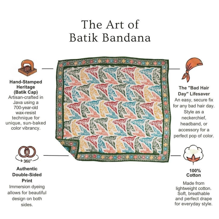 Large 39" Hand Dyed Batik Bandana, 100% Soft Cotton, Tropical Trapestry - Meadow Collectivebandana