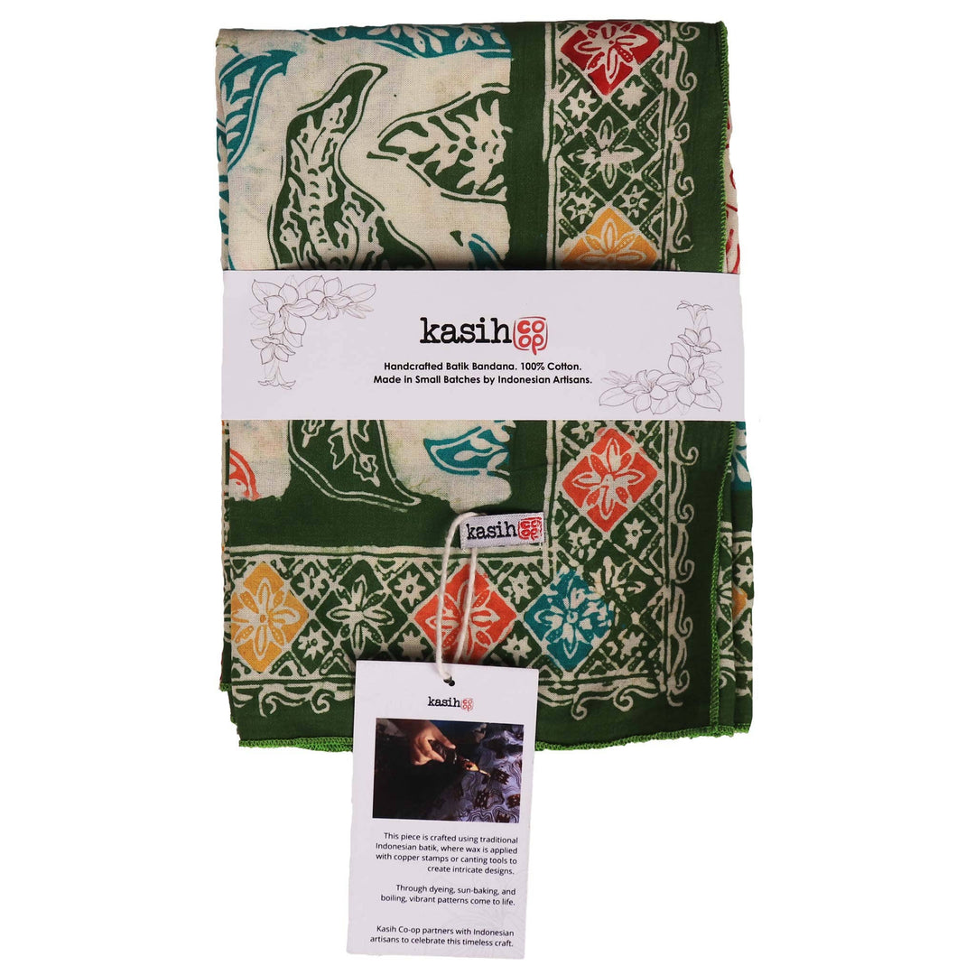 Large 39" Hand Dyed Batik Bandana, 100% Soft Cotton, Tropical Trapestry - Meadow Collectivebandana