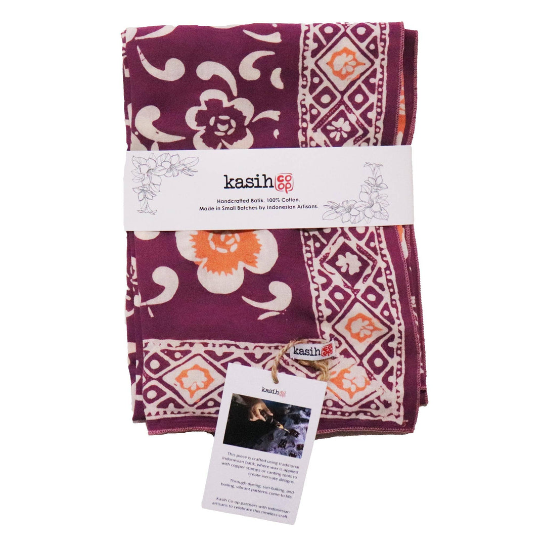Large 39", Hand Dyed Batik Bandana,Plumeria, Pink Lilac, Oversized, XL Scarf - Meadow Collectivebandana