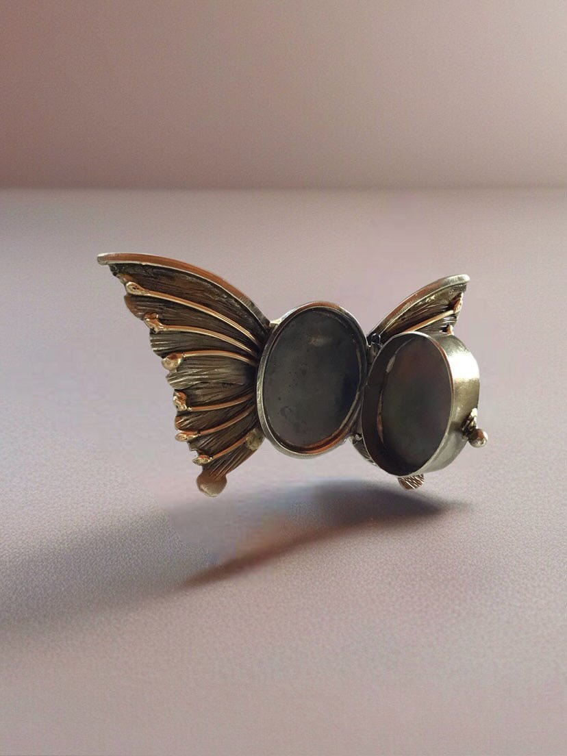 Large Brass Butterfly Ring - Amethyst Quartz + Fluorite Quartz - Meadow Collectivering