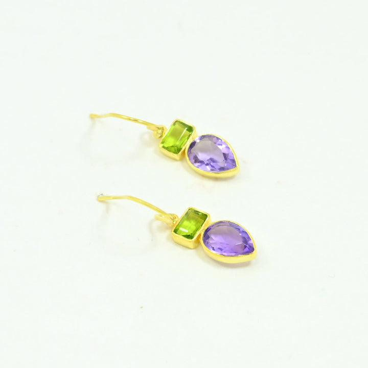 Leni Earring Gold Silver 925 - Peridot &amp; Purple Amethyst - Meadow Collectiveearrings