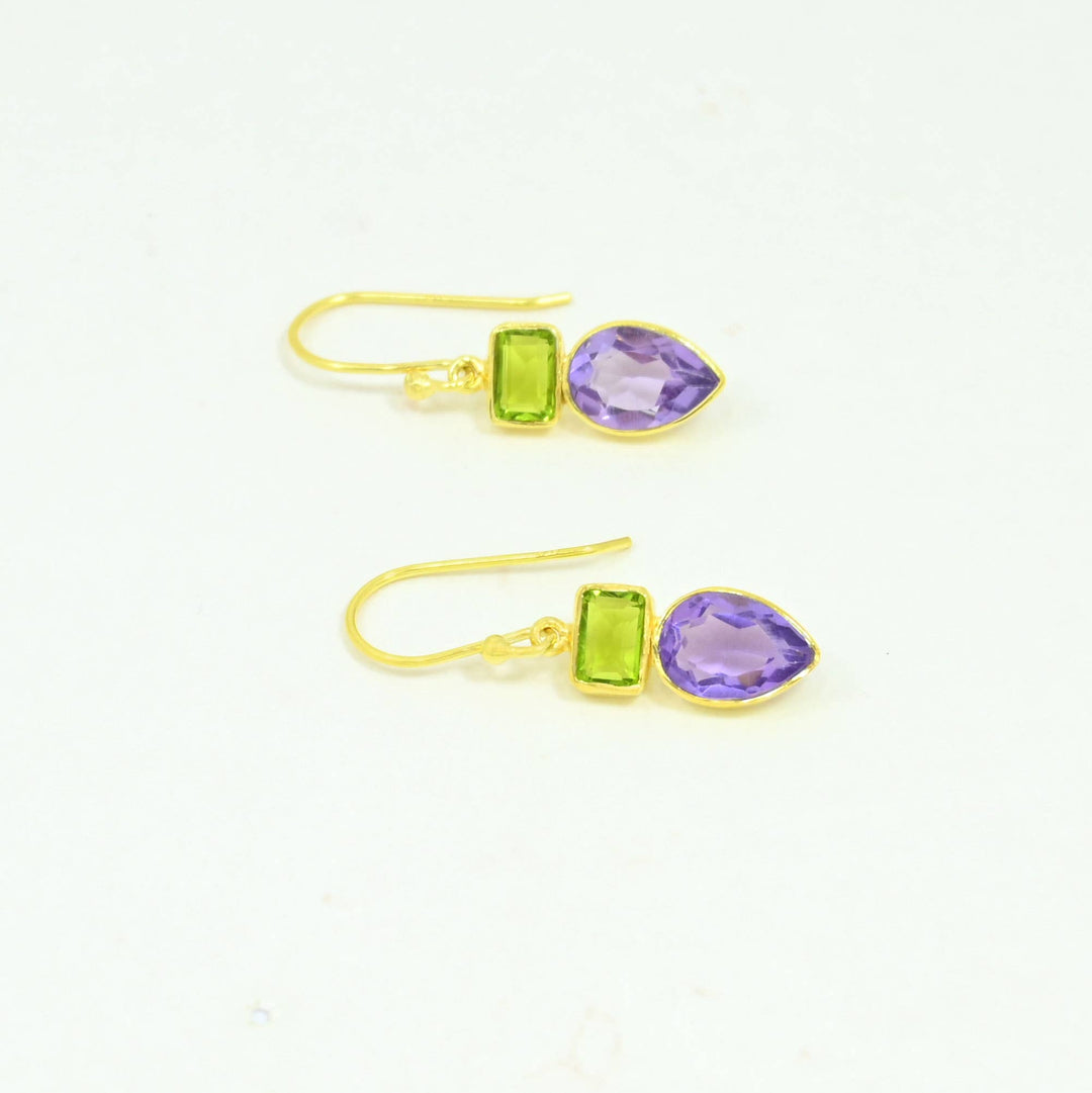 Leni Earring Gold Silver 925 - Peridot &amp; Purple Amethyst - Meadow Collectiveearrings