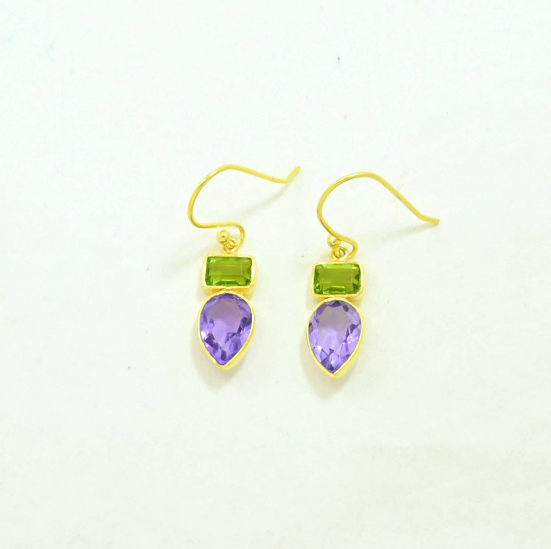 Leni Earring Gold Silver 925 - Peridot & Purple Amethyst - Meadow Collectiveearrings