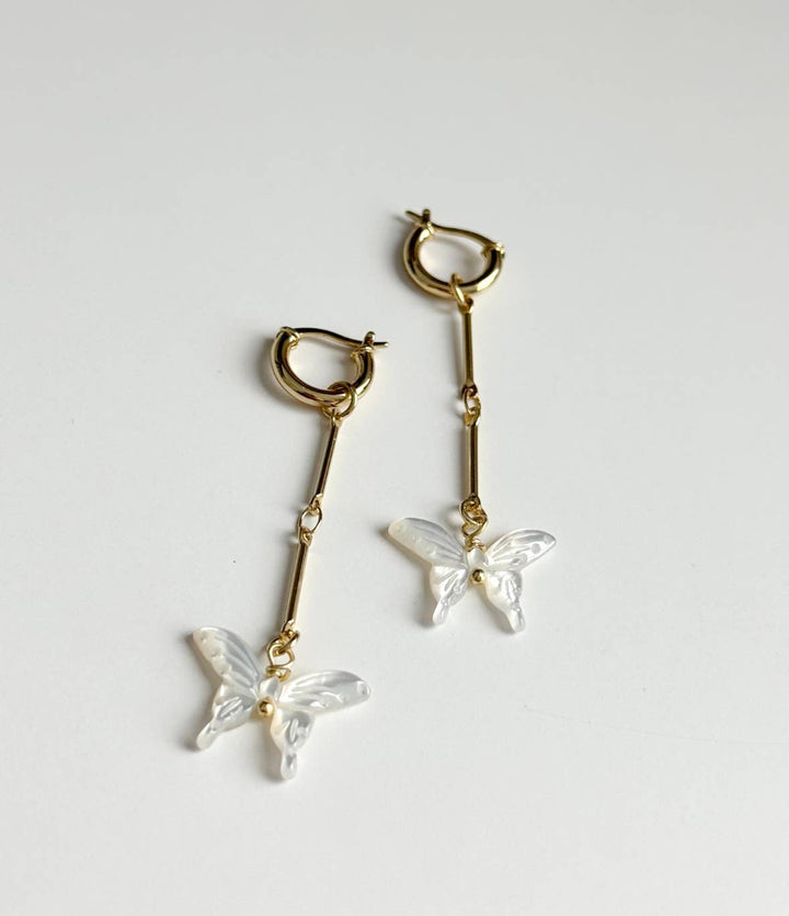 Mariposa Mother of Pearl Butterfly 14K Gold Filled Hoop Earrings - Meadow Collectiveearrings