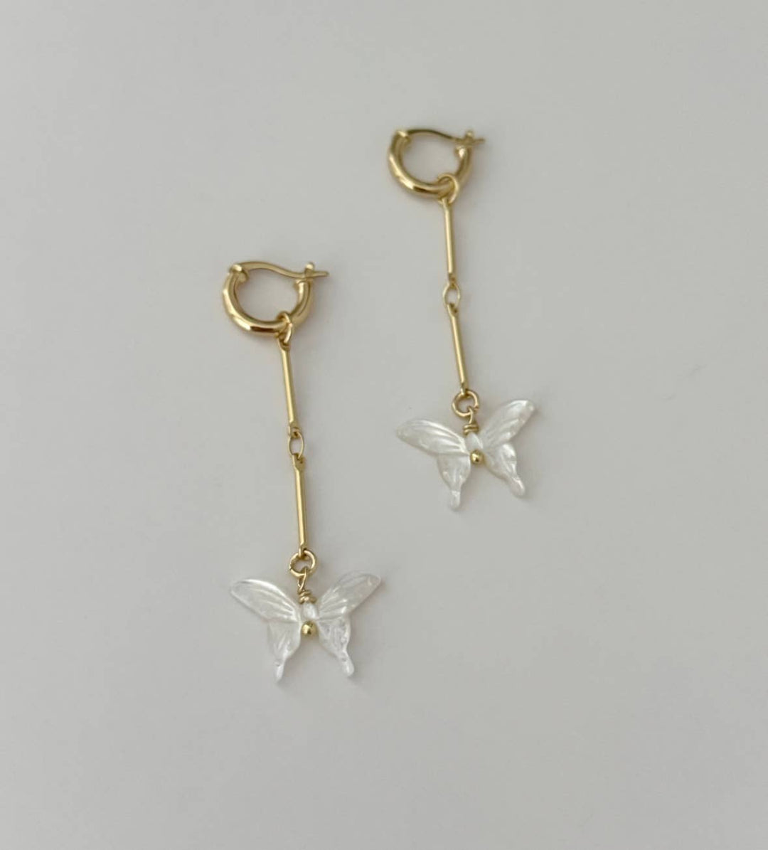 Mariposa Mother of Pearl Butterfly 14K Gold Filled Hoop Earrings - Meadow Collectiveearrings