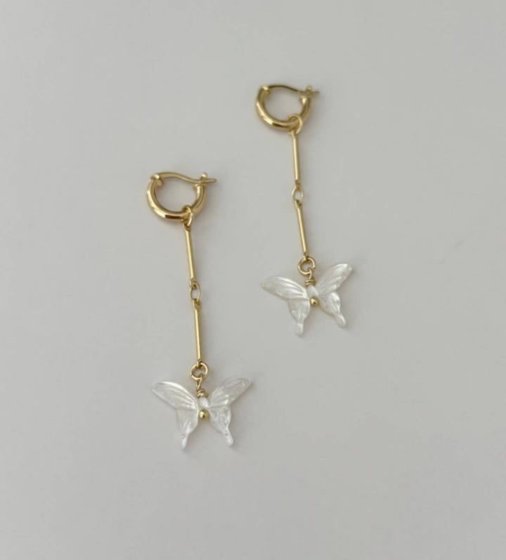 Mariposa Mother of Pearl Butterfly 14K Gold Filled Hoop Earrings - Meadow Collectiveearrings