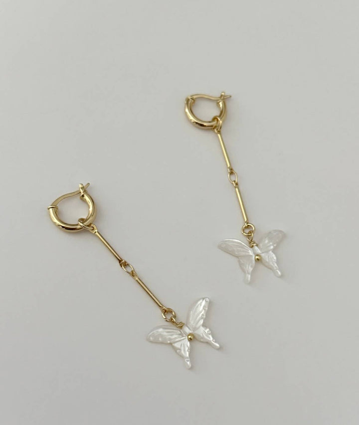 Mariposa Mother of Pearl Butterfly 14K Gold Filled Hoop Earrings - Meadow Collectiveearrings