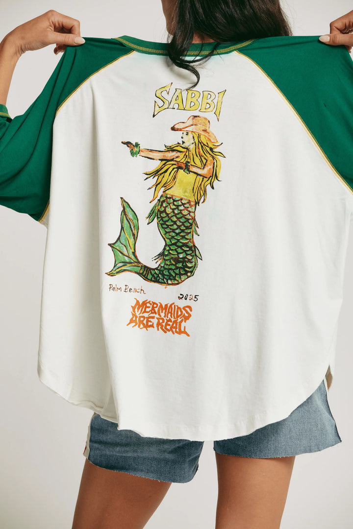 Sabbi Mermaid Swim Club Raglan Tee - Marshmallow & Green