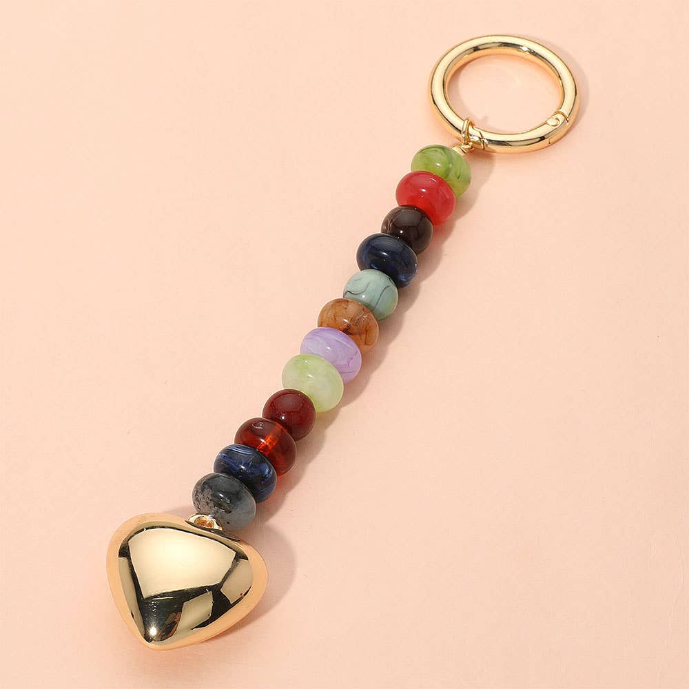 Metal Heart Tip Pointed Colorful Resin Round Beaded Bag Charm / Keychain - Meadow Collectivebag charm