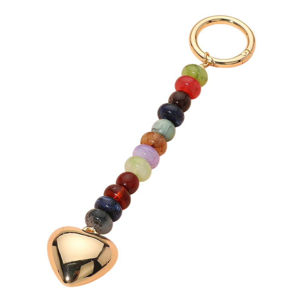 Metal Heart Tip Pointed Colorful Resin Round Beaded Bag Charm / Keychain - Meadow Collectivebag charm