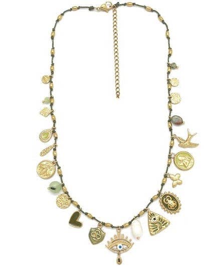 Multi Mini Charms String Necklace - Sage, Rust, Or Navy - Meadow CollectiveNecklace