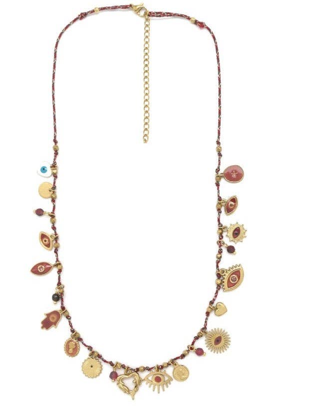 Multi Mini Charms String Necklace - Sage, Rust, Or Navy - Meadow CollectiveNecklace