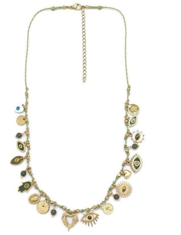 Multi Mini Charms String Necklace - Sage, Rust, Or Navy - Meadow CollectiveNecklace