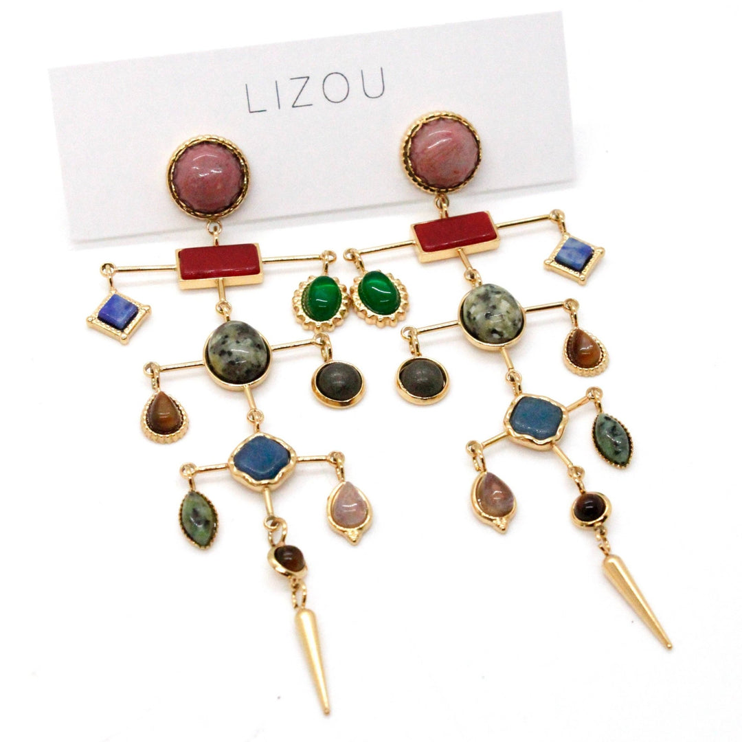 Museum Style Artsy Semi Precious Stone Mobile Earrings - Meadow Collectiveearrings