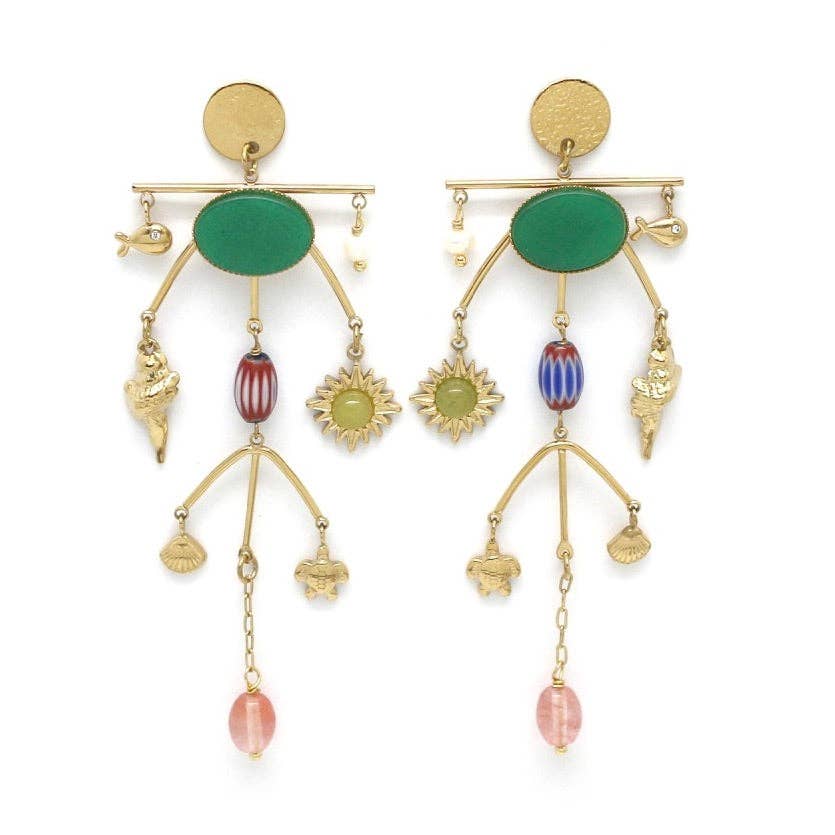 Museum Style Pearl Agate and Millefiori Mobile Earrings - Meadow CollectiveNecklace