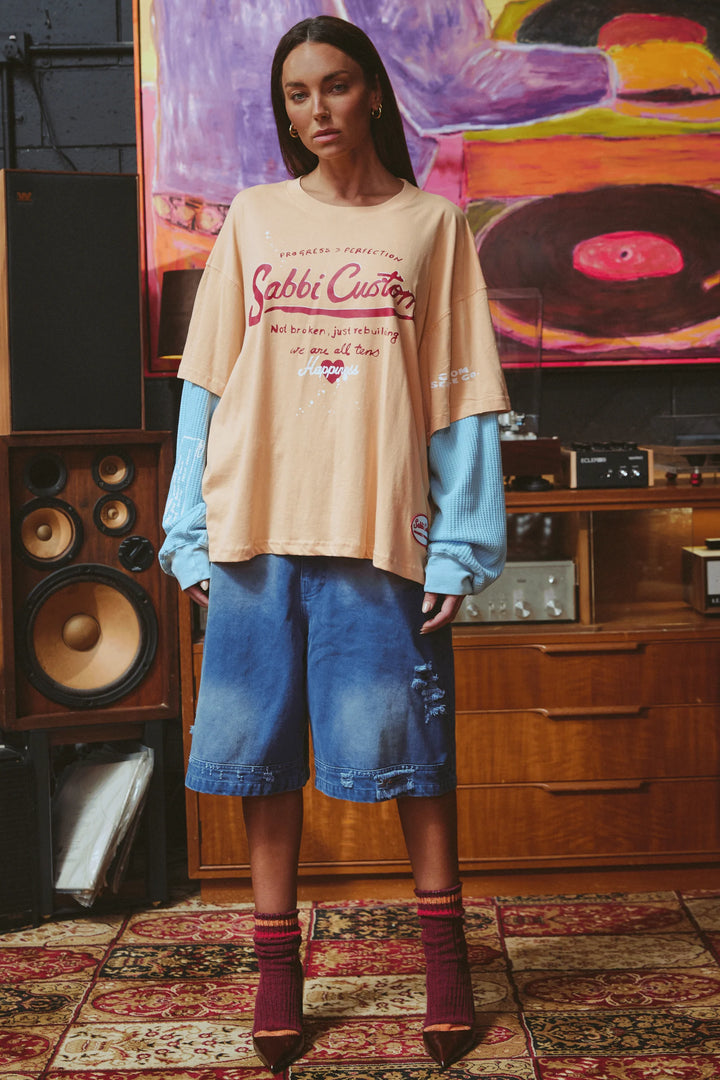Sabbi Long Sleeve Custom Tee- Apricot