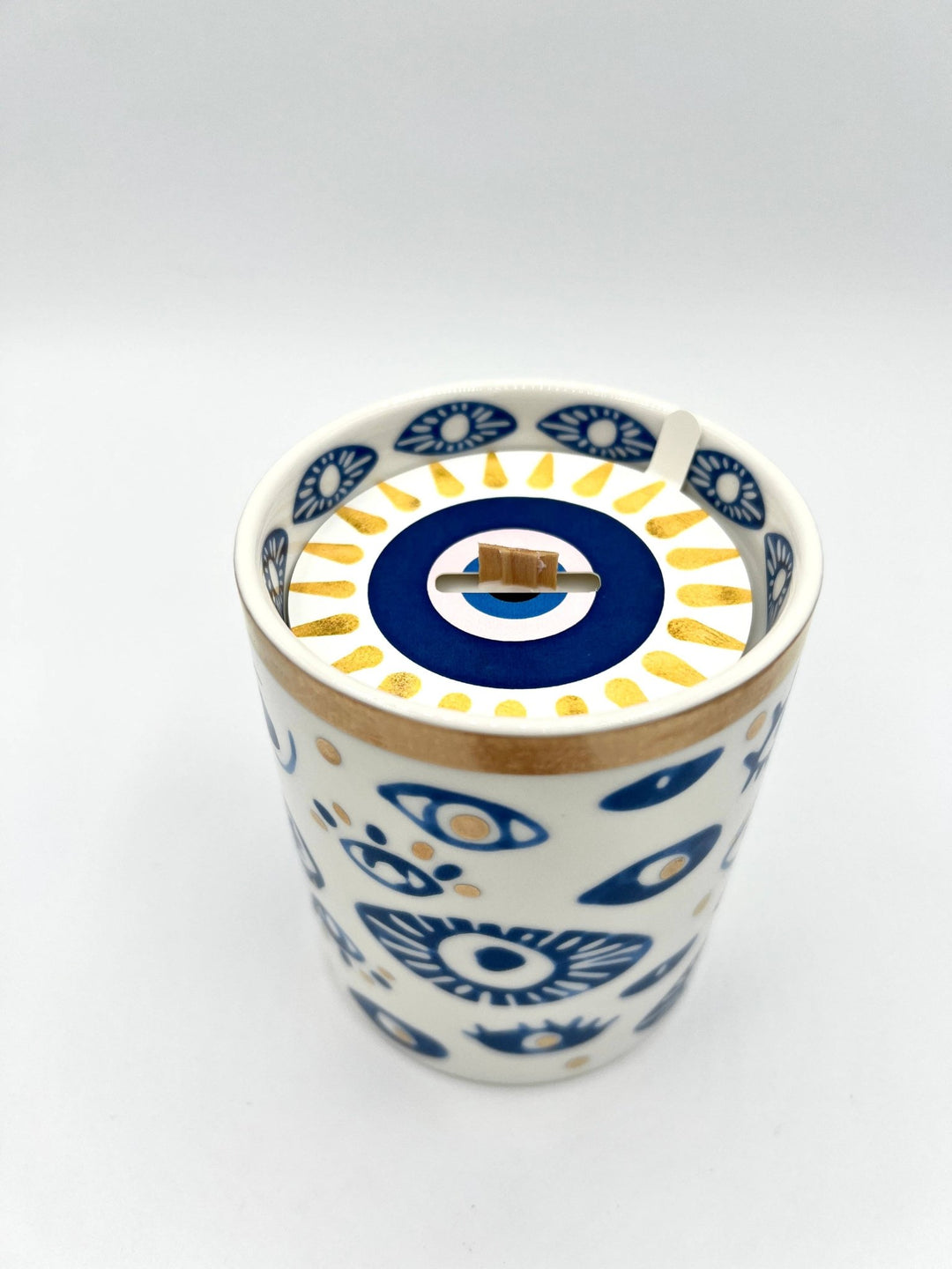 NEW! Beautiful Gold, Blue & White Ceramic "Evil Eye" Candle - Meadow Collectivecandle