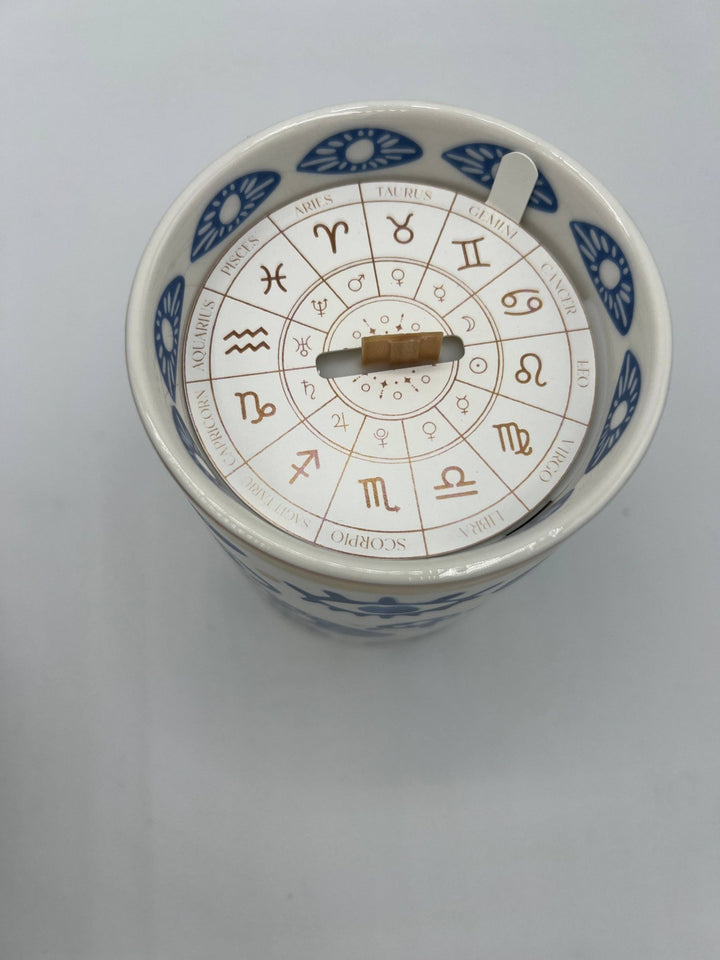 NEW! Beautiful Gold, Blue & White Ceramic "Evil Eye" Candle - Meadow Collectivecandle