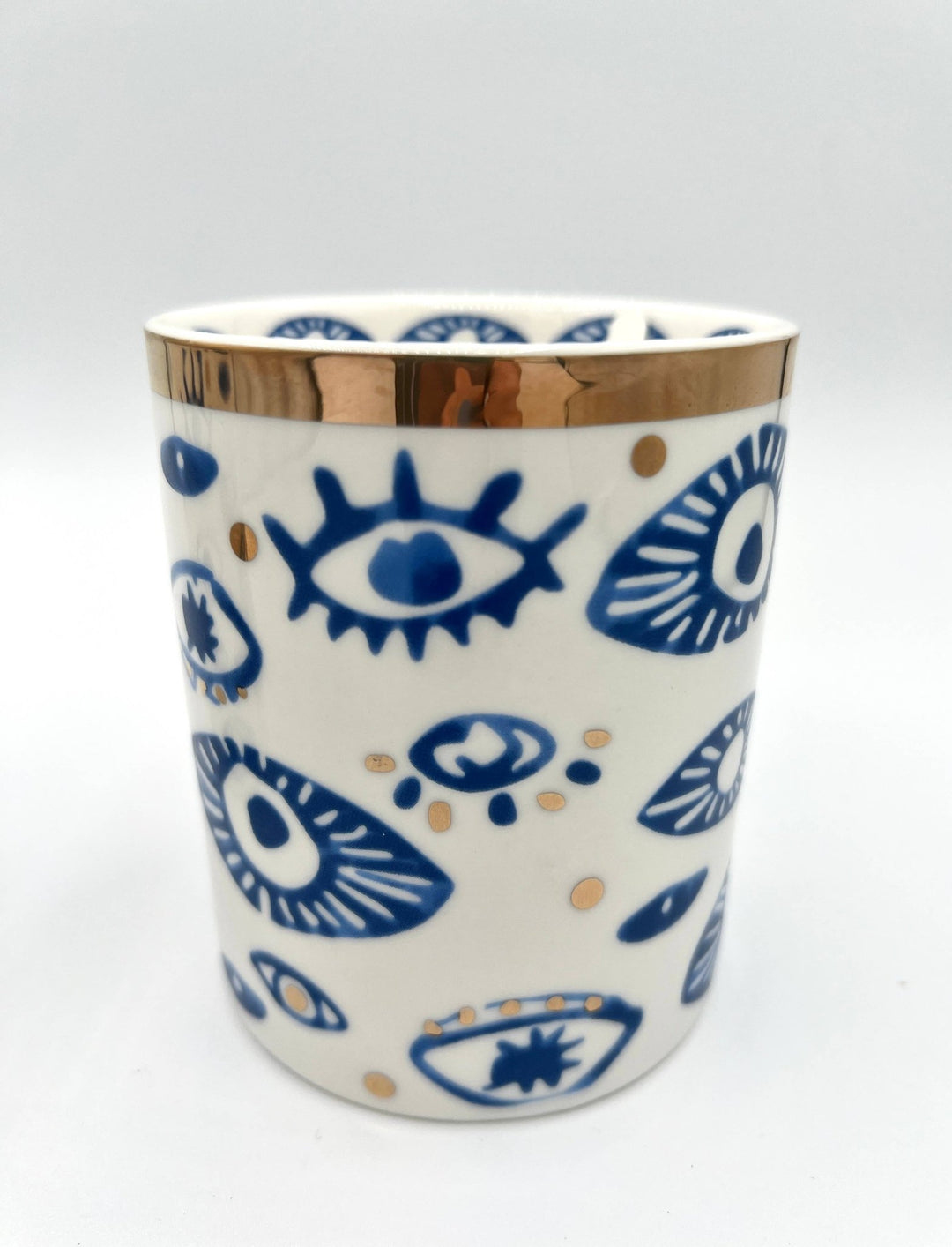NEW! Beautiful Gold, Blue & White Ceramic "Evil Eye" Candle - Meadow Collectivecandle