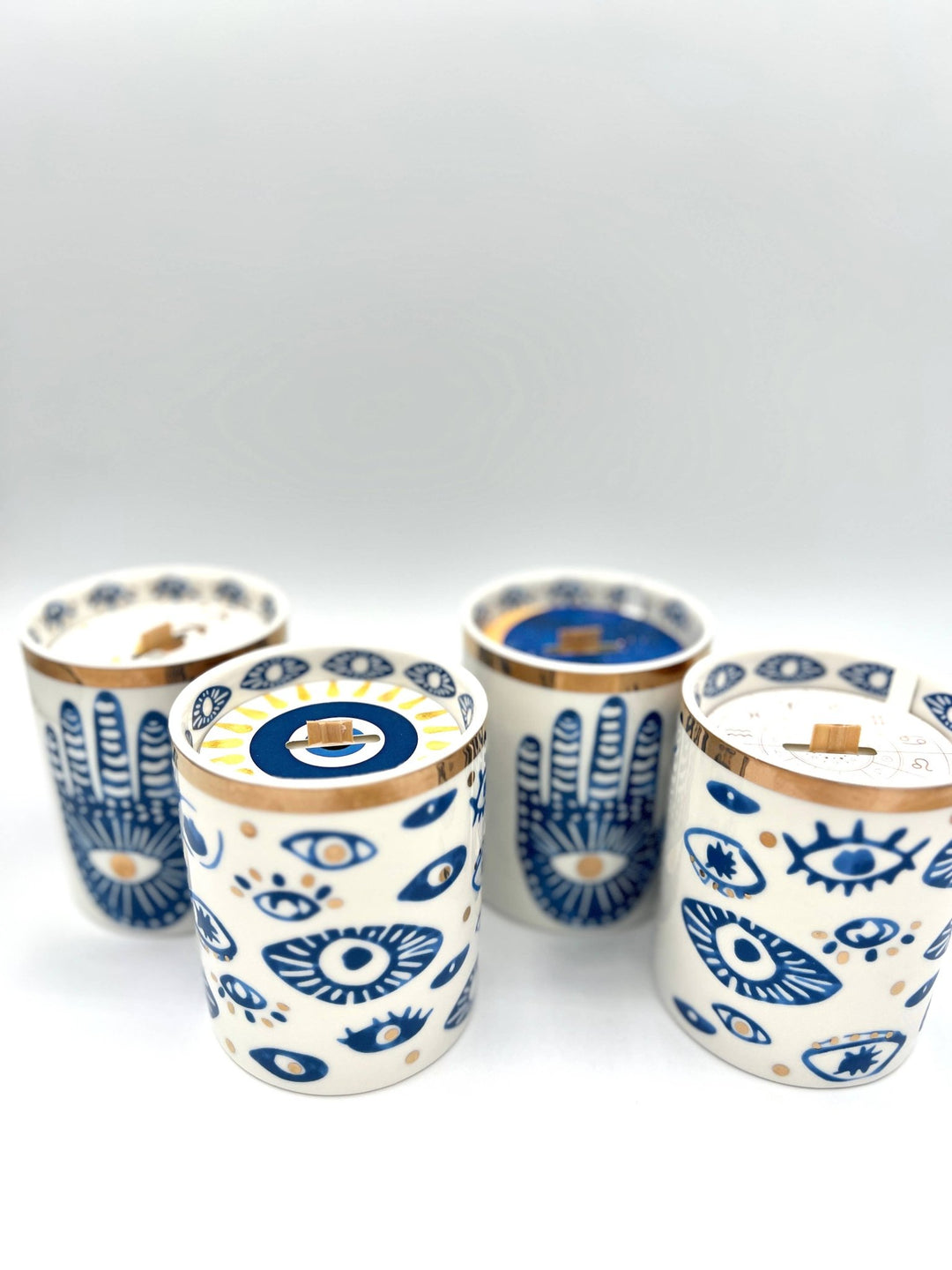 NEW! Beautiful Gold, Blue & White Ceramic "Evil Eye" Candle - Meadow Collectivecandle