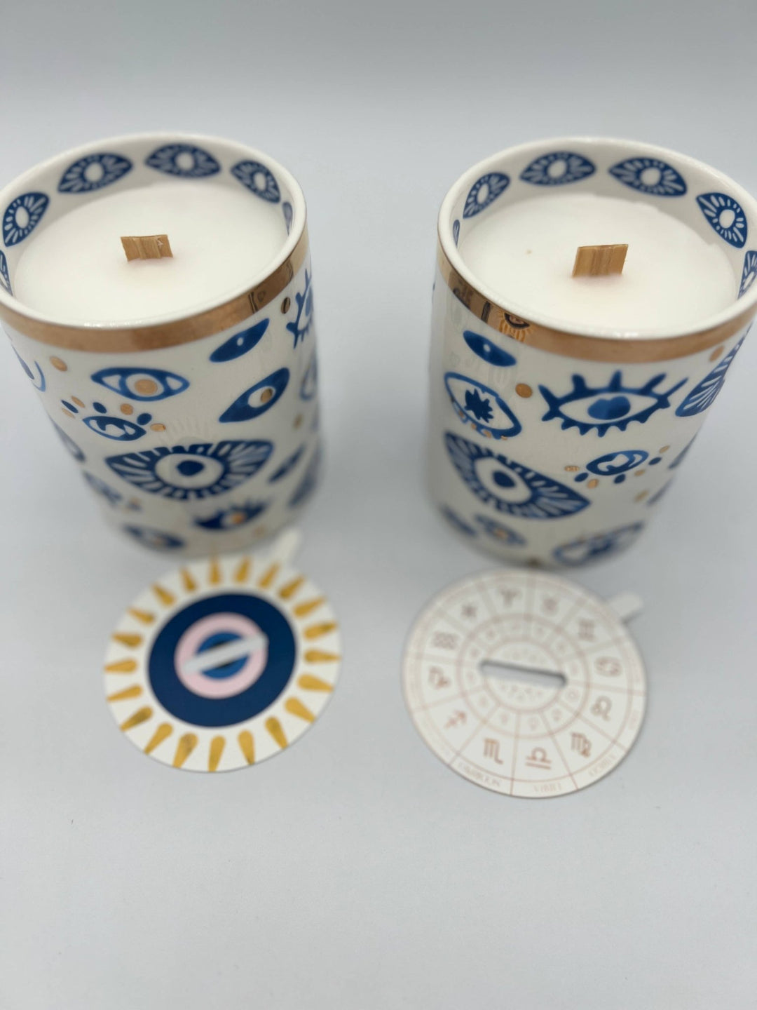 NEW! Beautiful Gold, Blue & White Ceramic "Evil Eye" Candle - Meadow Collectivecandle